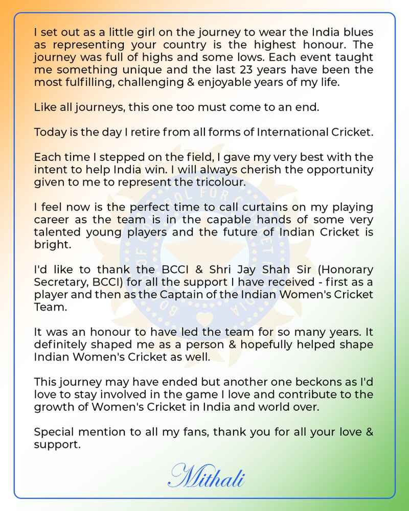 Mithali raj retirement
