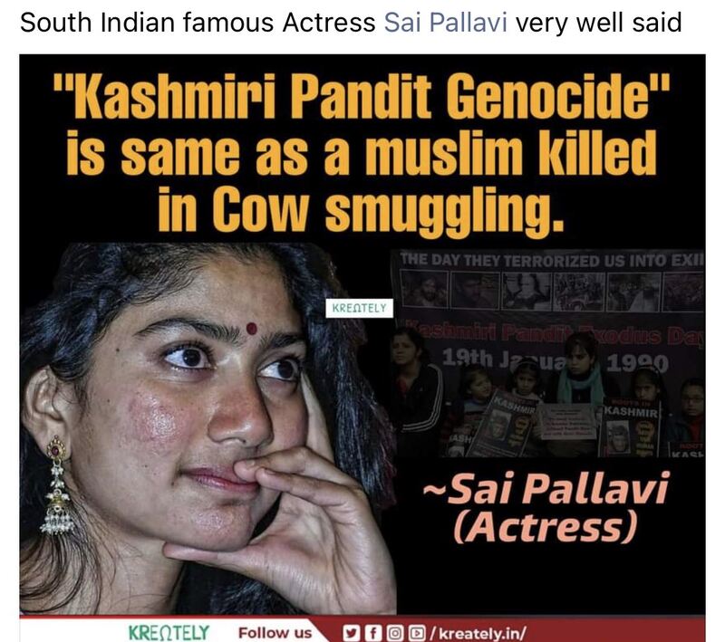 Sai pallavi bold statement viral