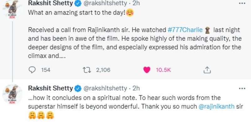 Rajinikanth phone call to rakshit